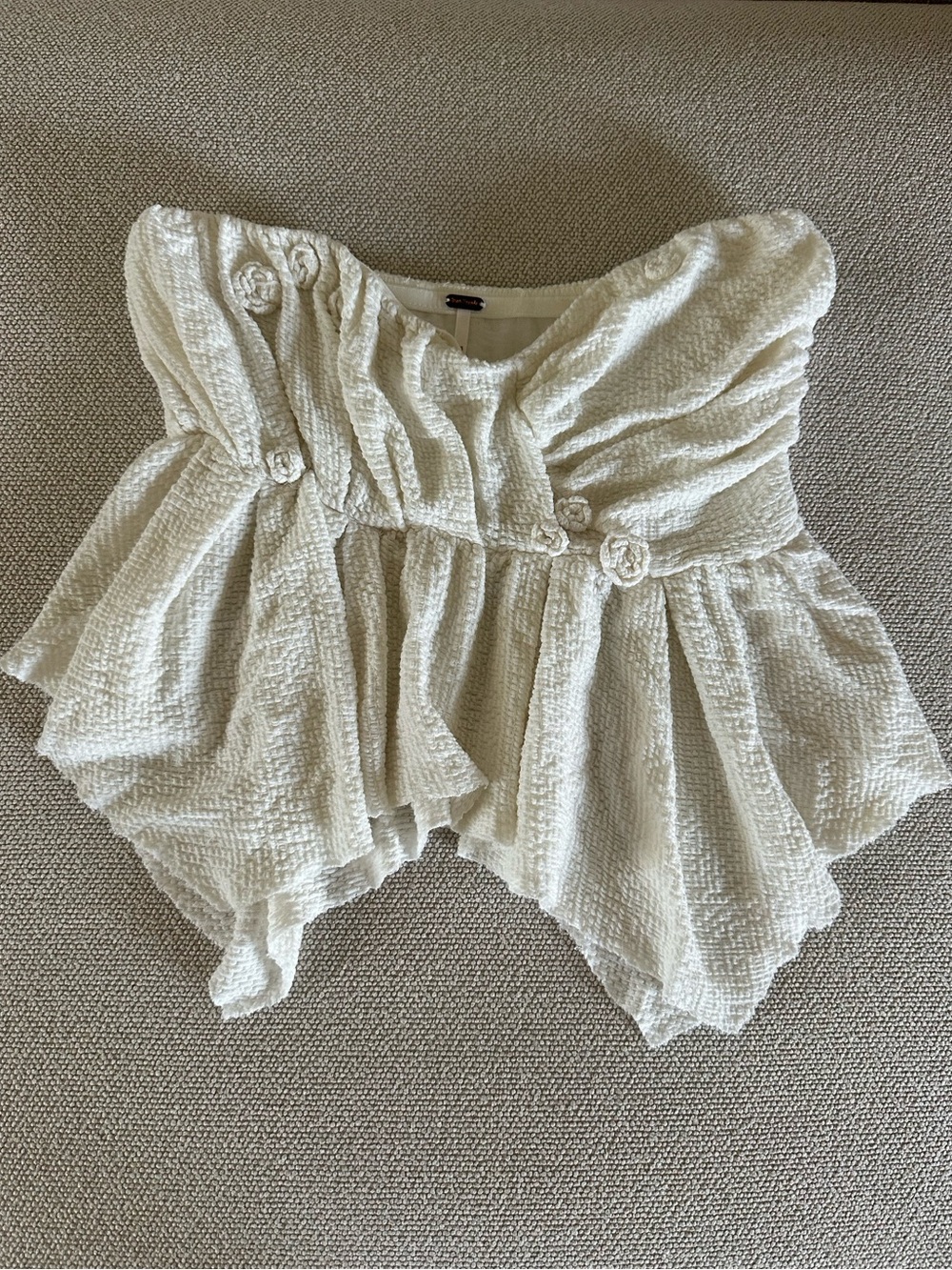 Free People Cream Strapless Ruffle Top - Picture 2 of 3